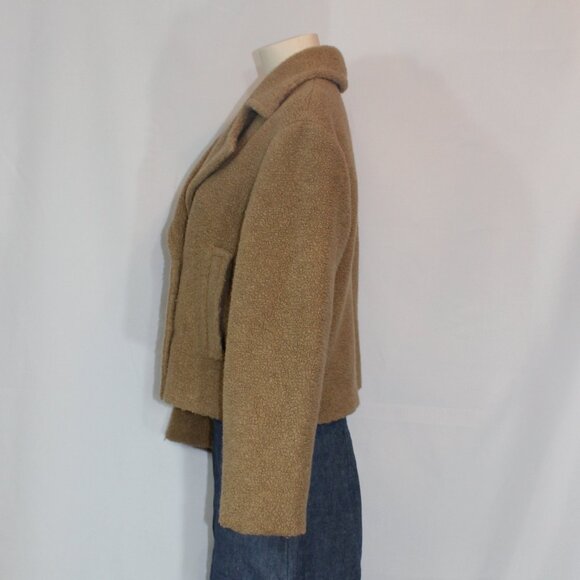 Theory Women's Faux Fur Peacoat brown 4 buttons 2 inside pockets front sz Small - Picture 4 of 9